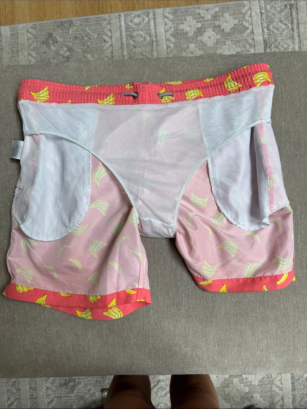 Coral Men's Swim Trunks with Yellow Banana Print - Picture 4 of 9